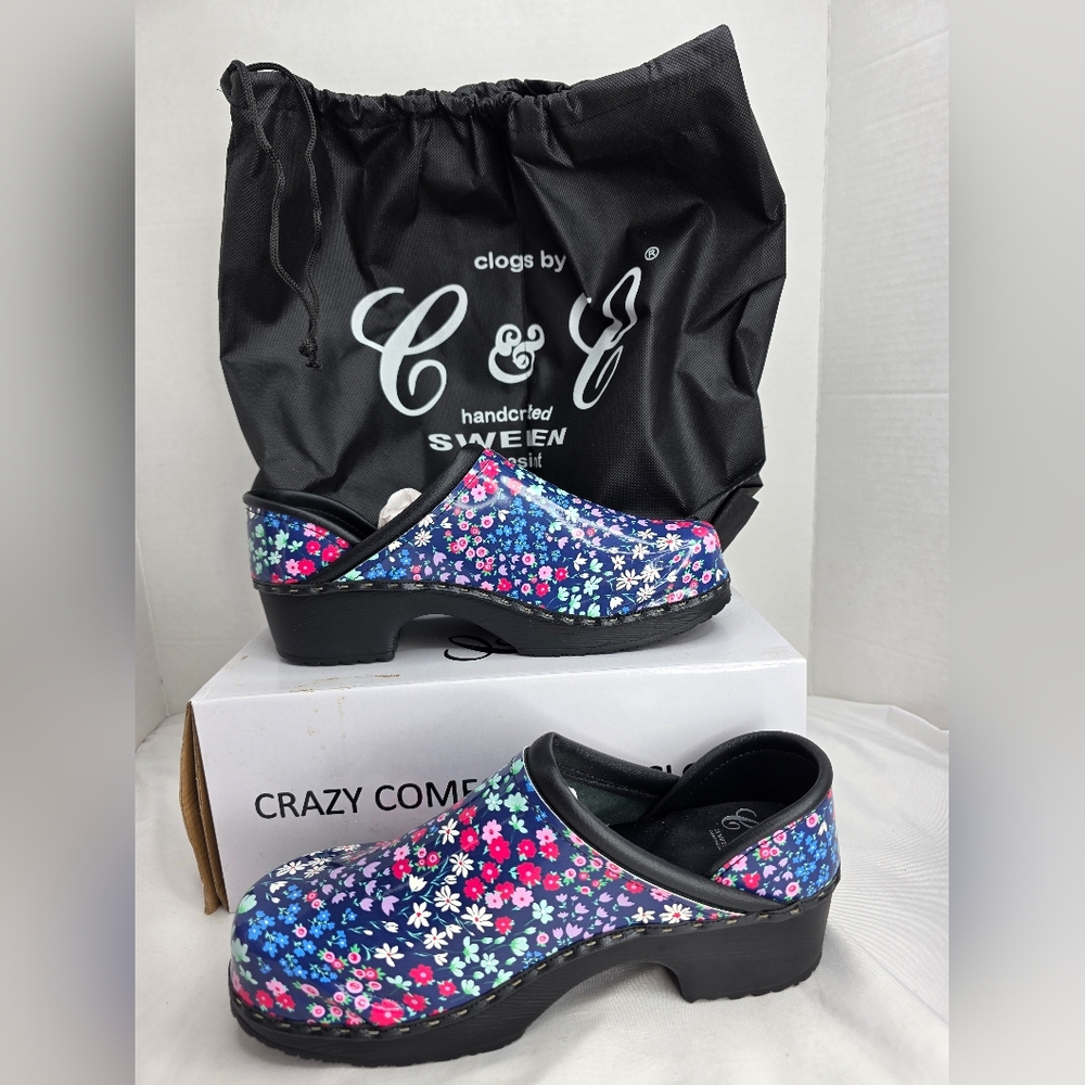 WOMENS C & C SWEDEN Ditzy Daisy SLIP ON CLOGS SHOES 42 US 10.5 to 11